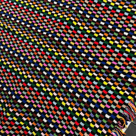 Handmade Crochet Fringe Multicolored Afghan Throw  Blanket 47x65 - Picture 3 of 3